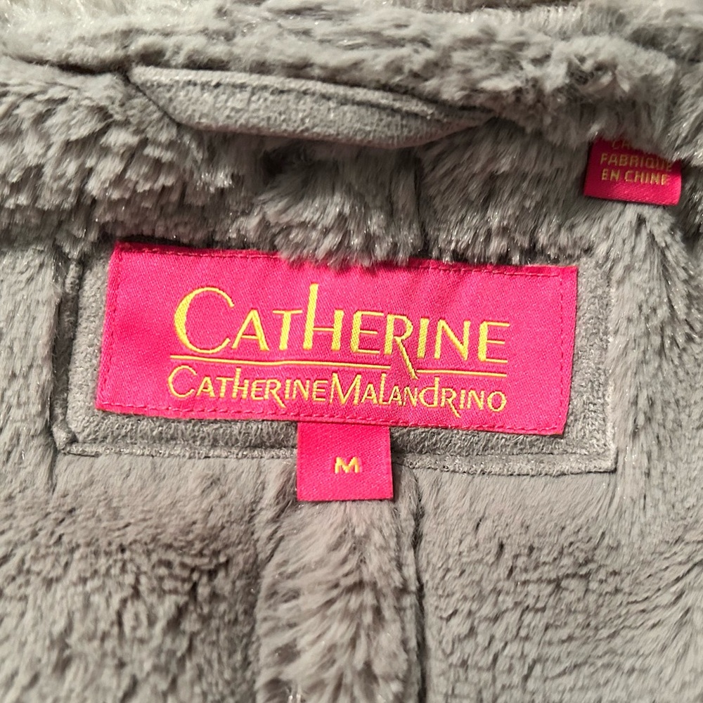 Catherine Malandrino Faux Suede Shearling Fur Coat Dove Grey M - Picture 6 of 9
